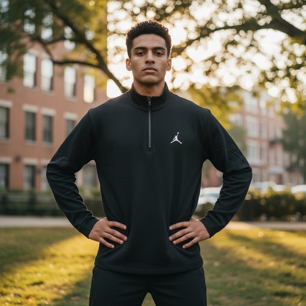 Jordan Quarter-Zip Pullover Medium Black Embroidered Jumpman Mock Neck Sporty